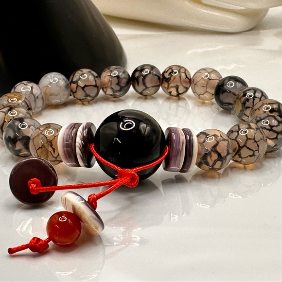 DRAGONS VEINS + ONYX NATURAL STONES BRACELET size 7.5” - Picture 13 of 13